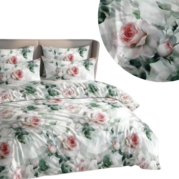 Pościel 200x220 bawełna satynowa róże czerwoen  PK785 z PRZEŚCIERADŁEM